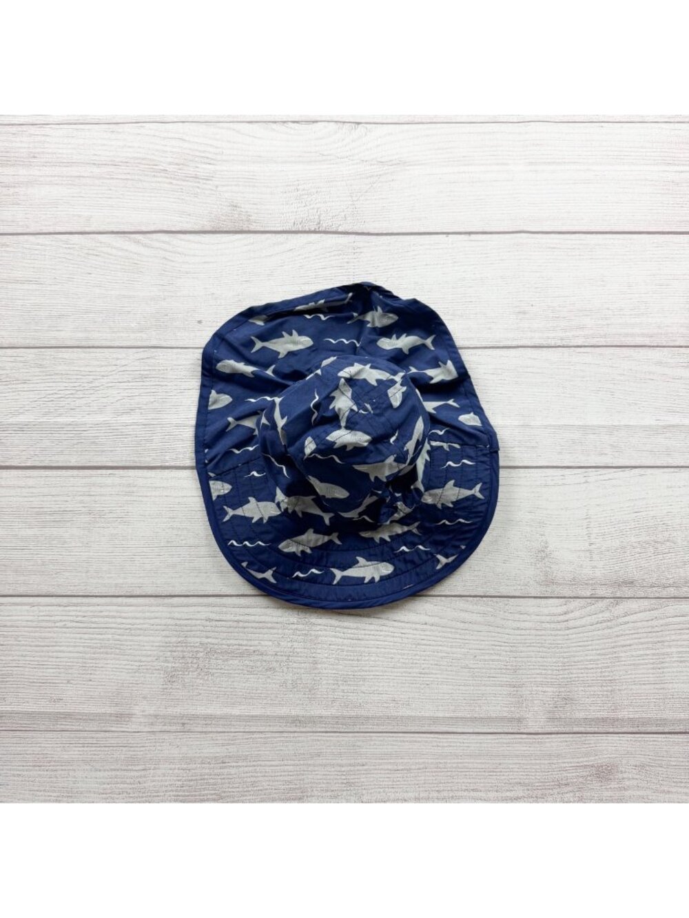 Pottery Barn Kids Baby Shark Nylon Reversible Sun Hat Navy 12-24 Months